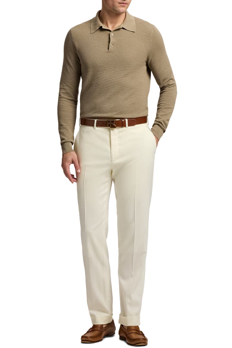 Long Sleeve Mulberry Silk & Cotton Polo Sweater, Alternate, color, CHESTNUT