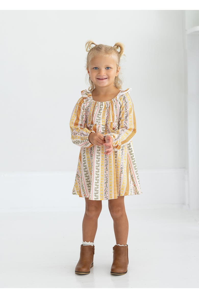 Buttercup Blossom Long Sleeve Print Ruffle Tie Shoulder A Line Dress, Main, color, Pink