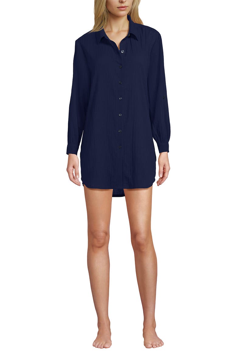 New Button-Up Shirt Cover-Up Dress, Main, color, Deep Sea Navy