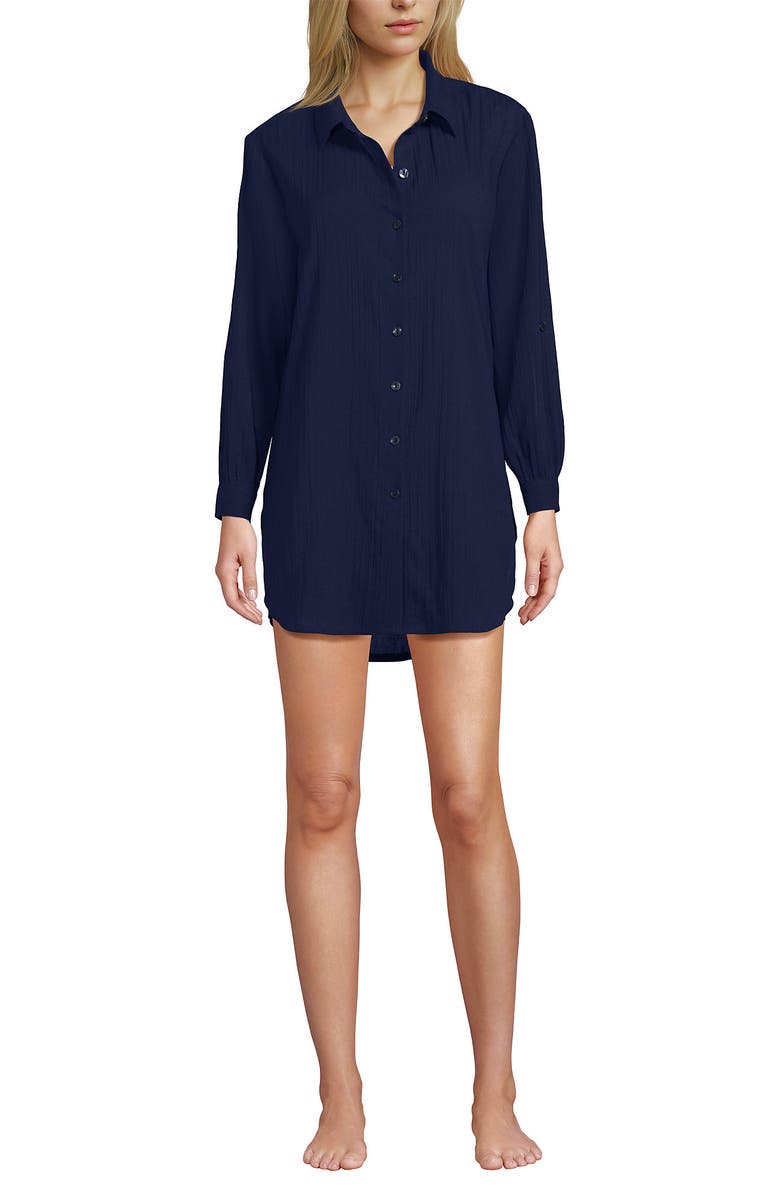 Lands' End New Button-Up Shirt Cover-Up Dress, Main, color, Deep Sea Navy