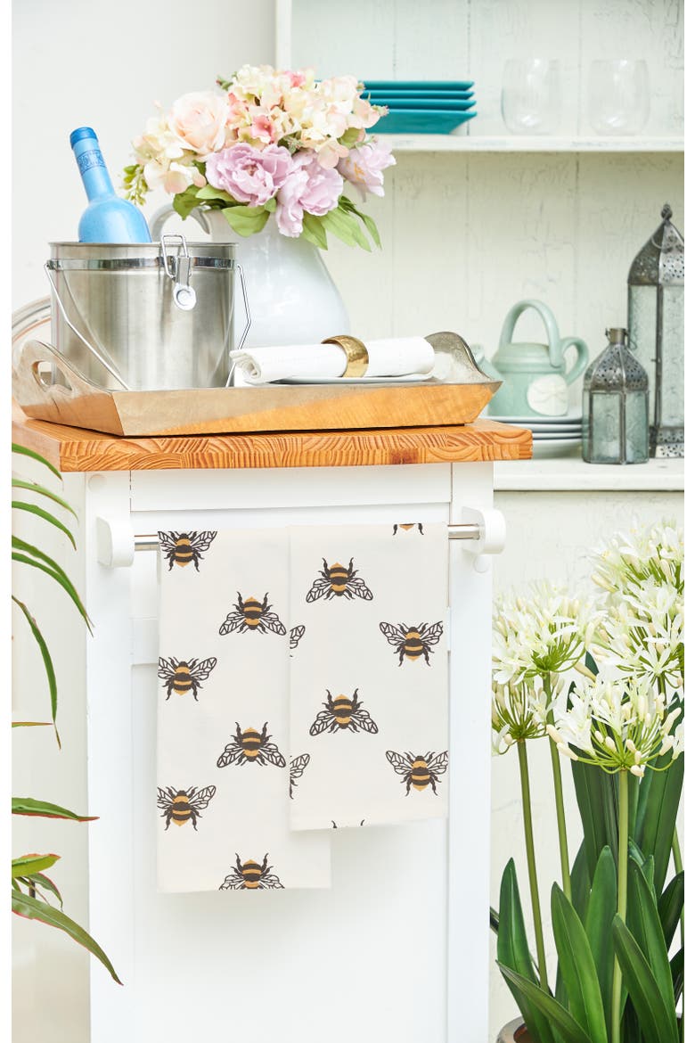 Bumble Bee Printed Cotton Kitchen Towel, Alternate, color, White