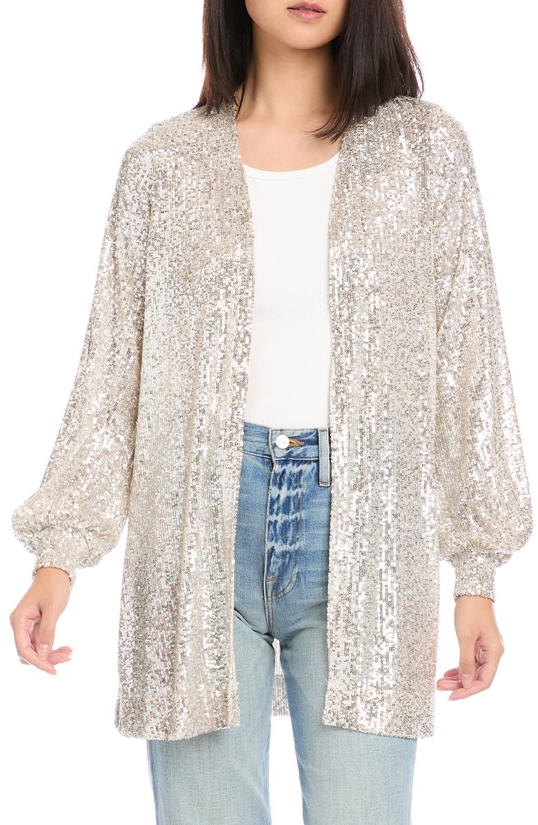 FIFTEEN TWENTY Open Front Sequin Jacket, Main, color, Champagne