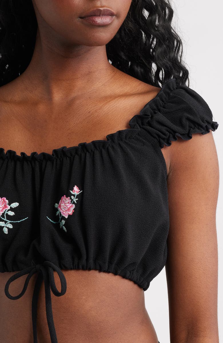 Bella Venice Rose Embroidered Crop Top, Alternate, color, Black