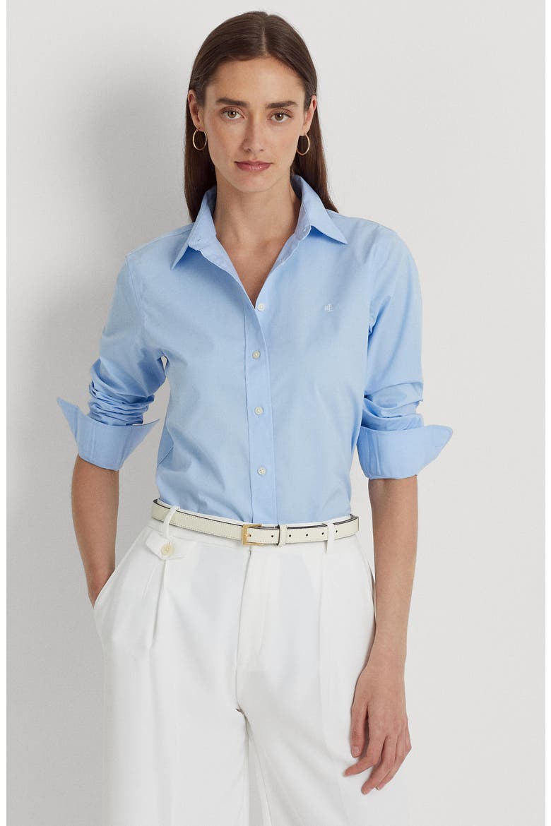 Easy Care Stretch Cotton Shirt, Alternate, color, BLUE