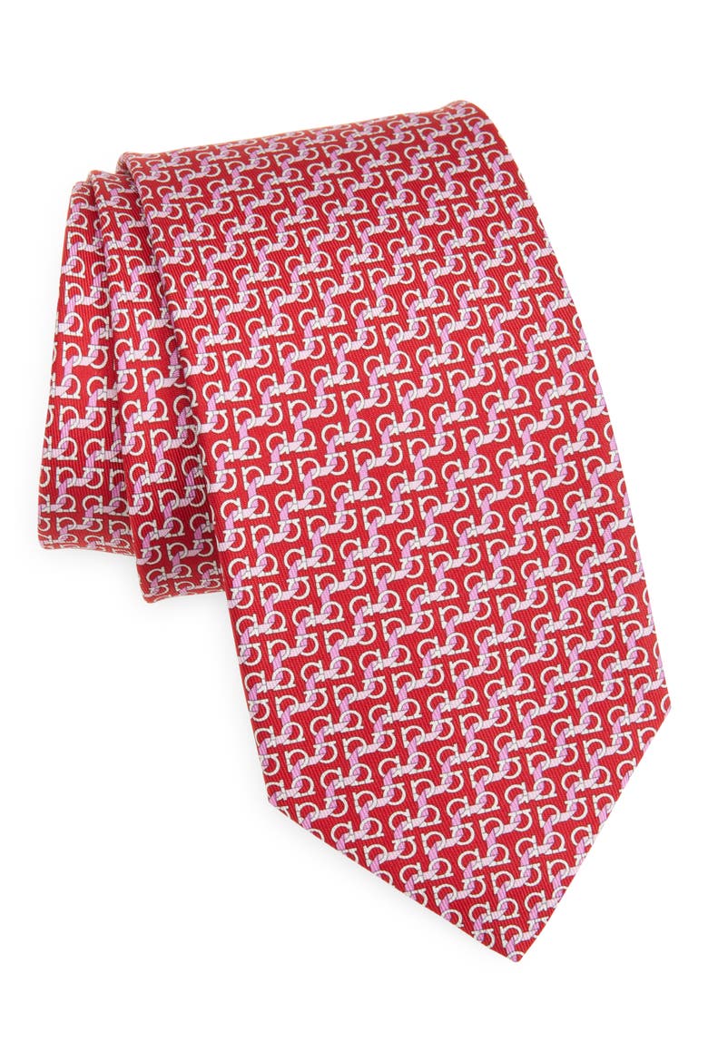 Zar Gancini Print Silk Tie, Main, color, ROSSO