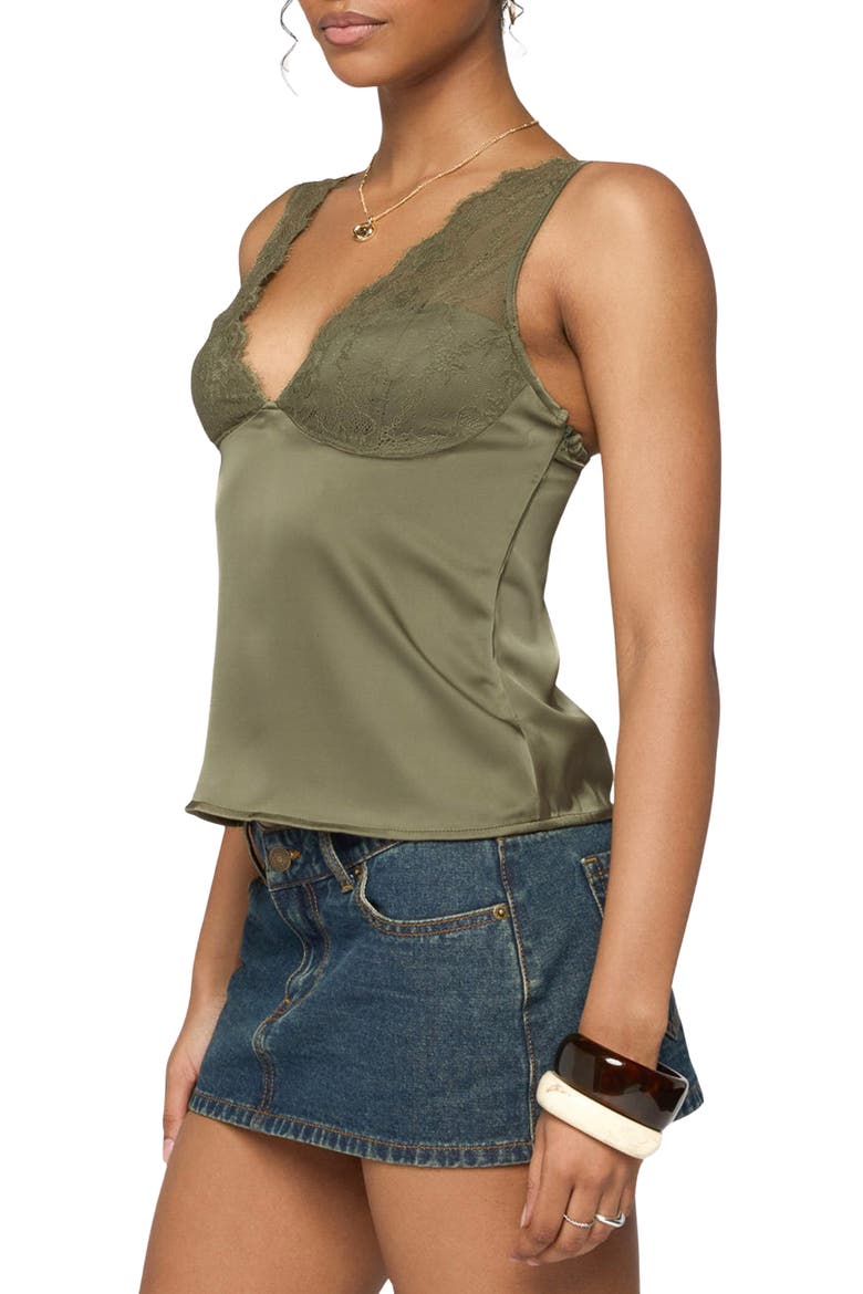 Vikkey Lace Trim Satin Tank, Alternate, color, OLIVE