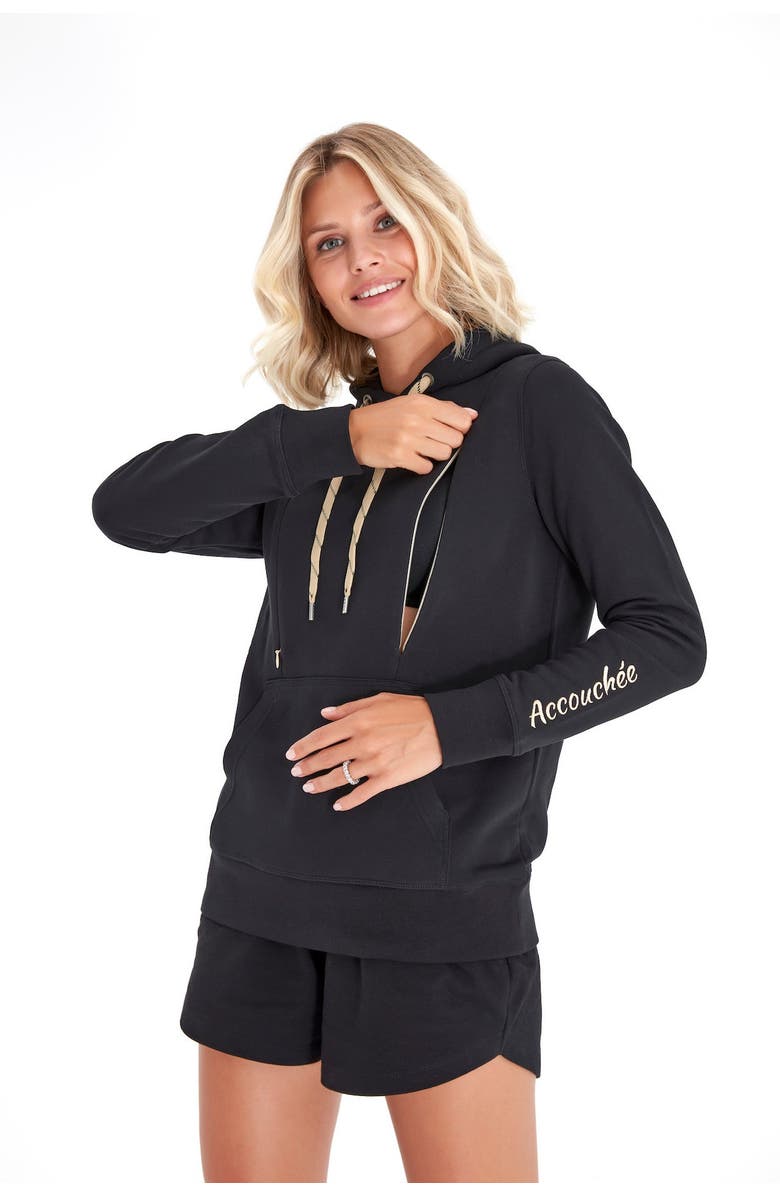 Accouchée Iconic Maternity/Nursing Hoodie, Alternate, color, Black