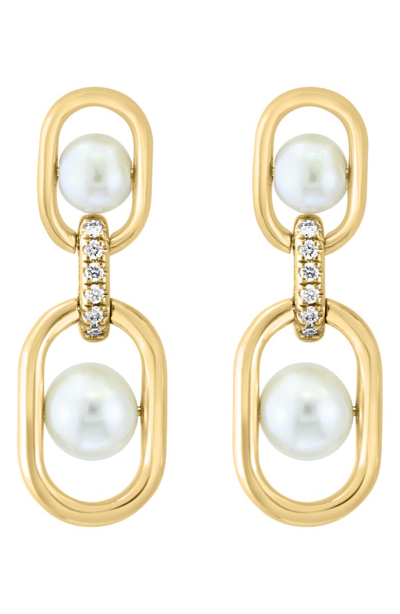 EFFY 14K Gold Diamond & 3.5-4.5mm Freshwater Pearl Drop Earrings - 0.03ct, Main, color,
