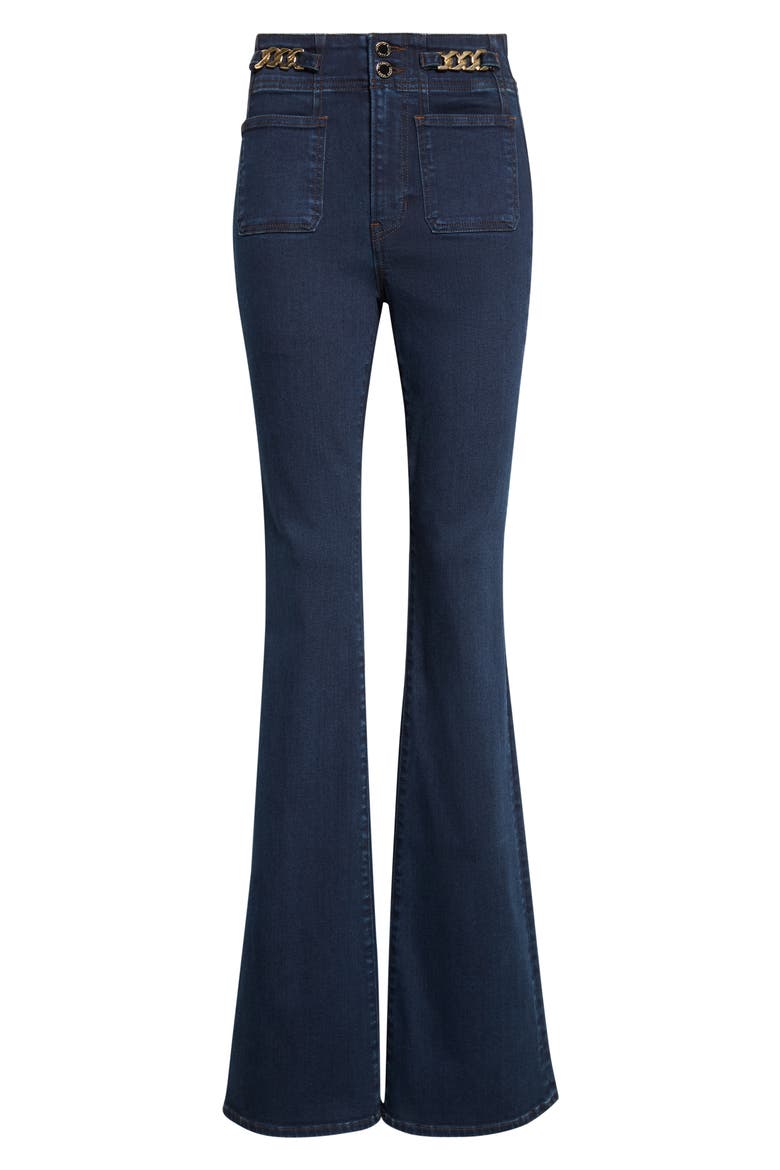 Beverly Chain Detail High Waist Flare Jeans, Alternate, color, DARK MIDNIGHT