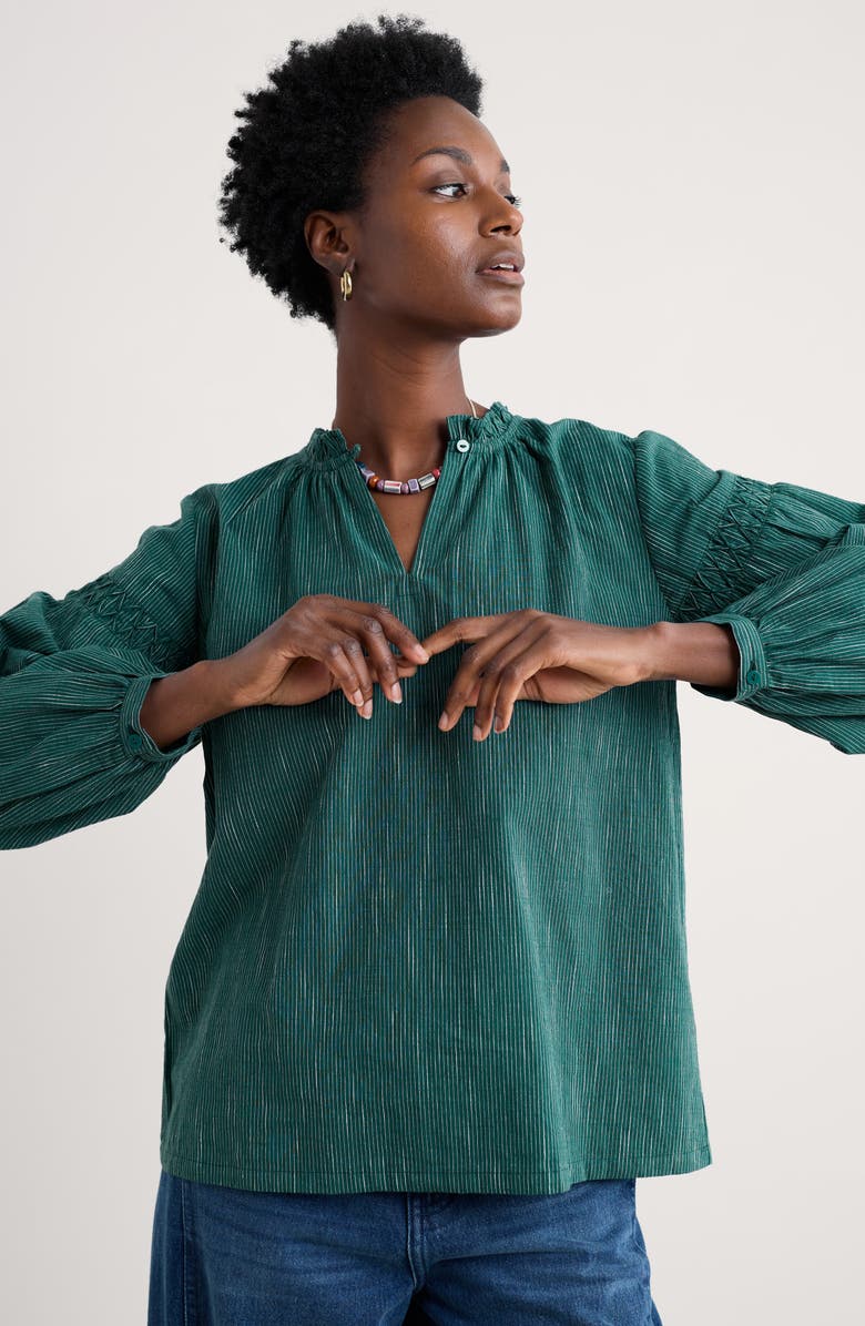 Seasalt Cornwall Gwel Organic Cotton Peasant Top, Alternate, color, Simplicity Stripe Verte