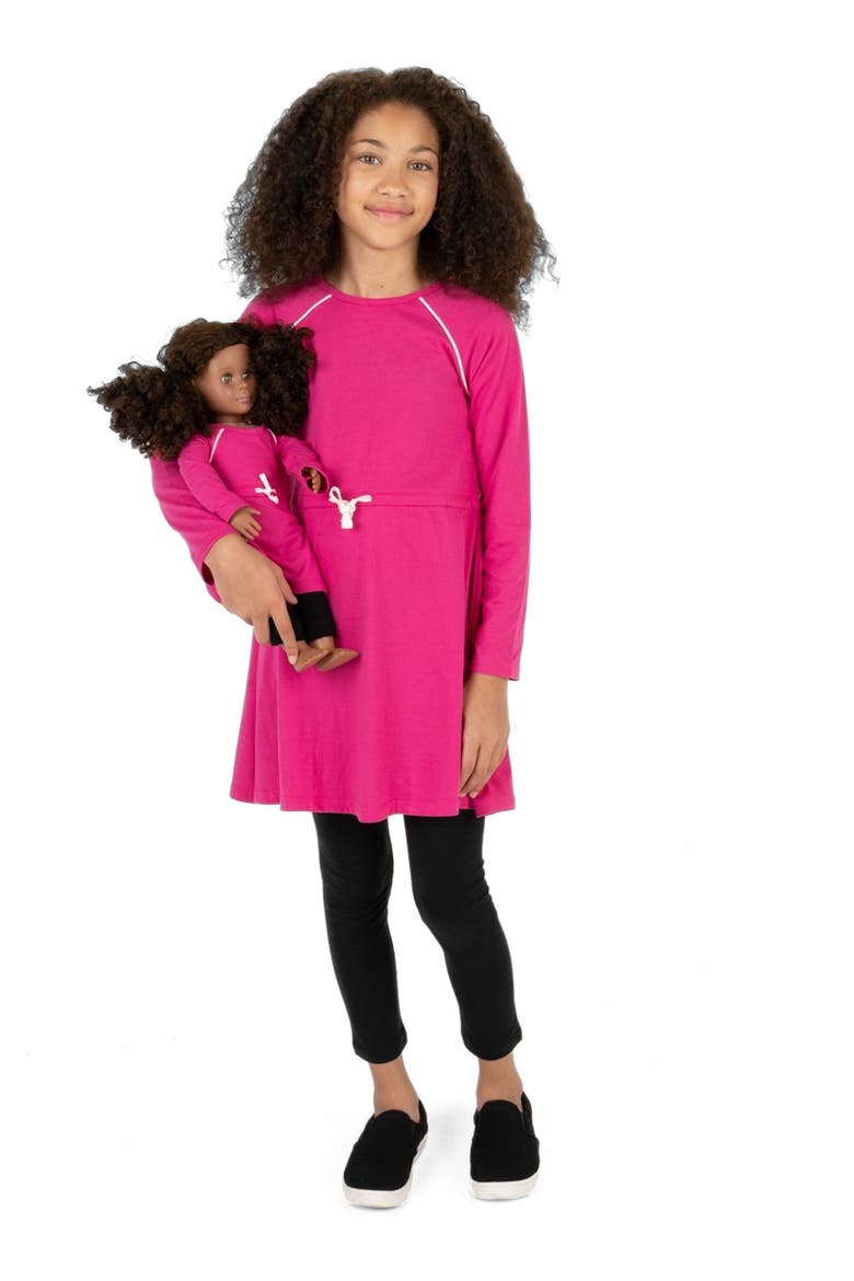 Girls Bow Tie Dress with Matching Doll Dress, Alternate, color, PINK