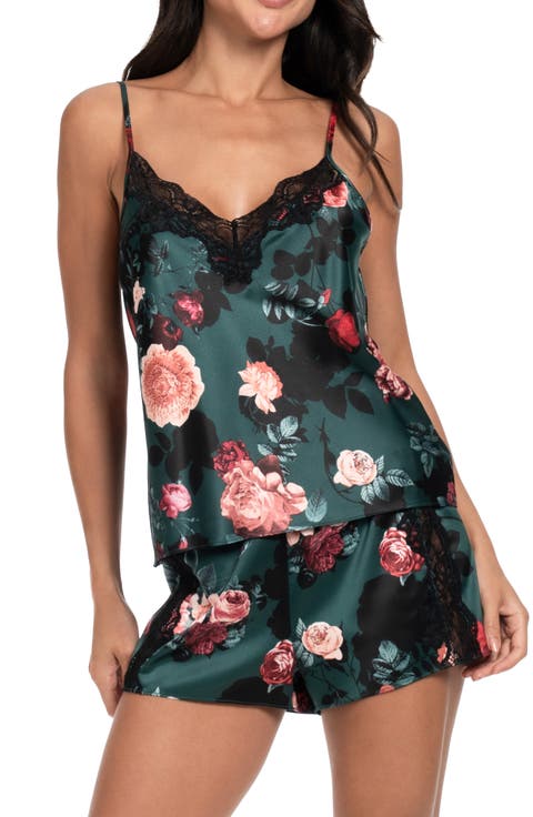 Lace Trim Satin Short Pajamas