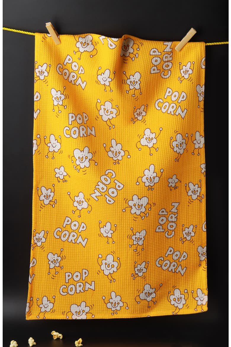 The Movie Night Set of 3 Cotton Kitchen Towels, Alternate, color, YELLOW/ RED/ BLACK