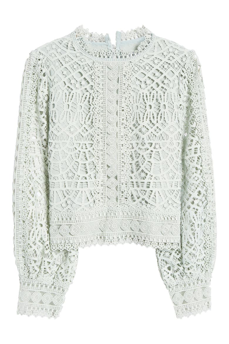 Crochet Lace Balloon Sleeve Blouse, Alternate, color, BLUE