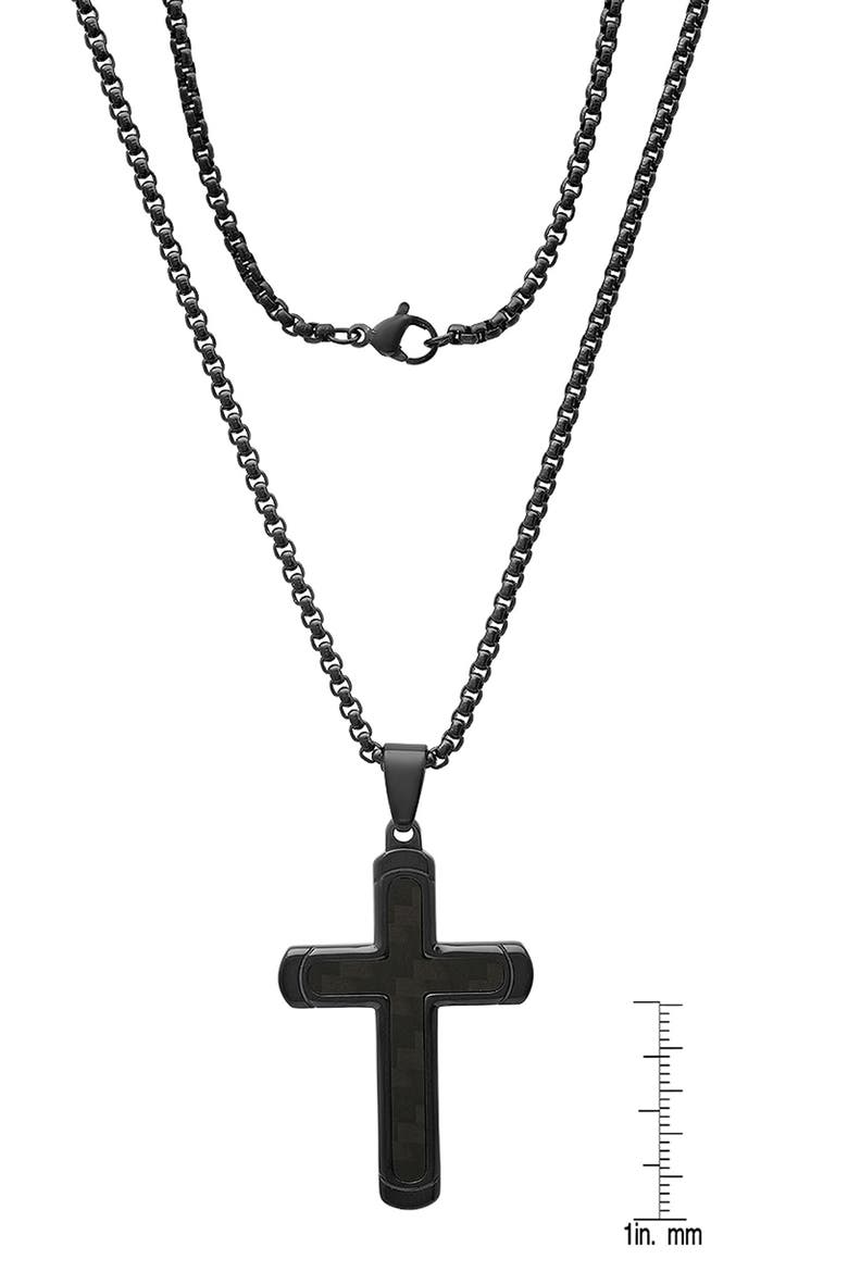 Men's Black Stainless Steel Cross Pendant Necklace, Alternate, color, BLACK