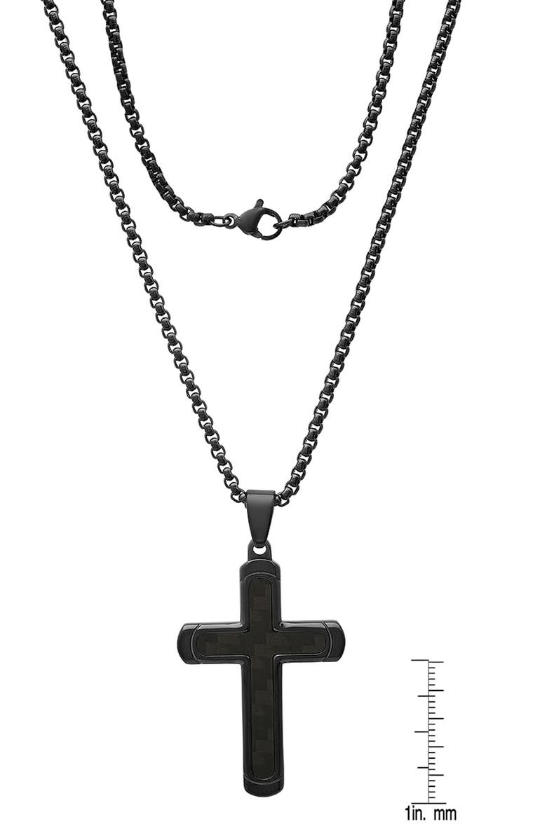 HMY JEWELRY Men's Black Stainless Steel Cross Pendant Necklace, Alternate, color, Black