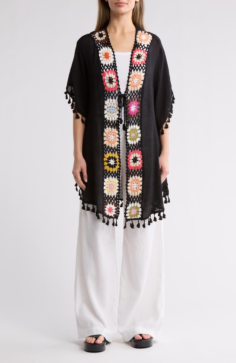 Vince Camuto Crocheted Square Tie Waist Ruana, Main, color,