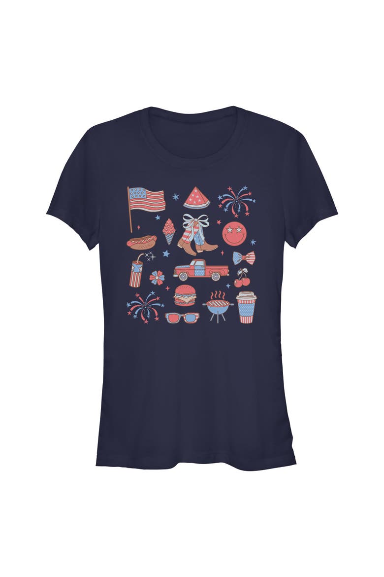 Juniors Lost Gods American Fourth of July Icons T Shirt, Main, color, Navy Blue