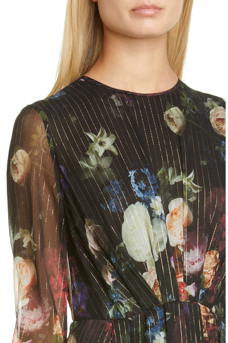 Metallic Floral Long Sleeve Silk Blend Maxi Dress, Alternate, color, MULTI FLORAL