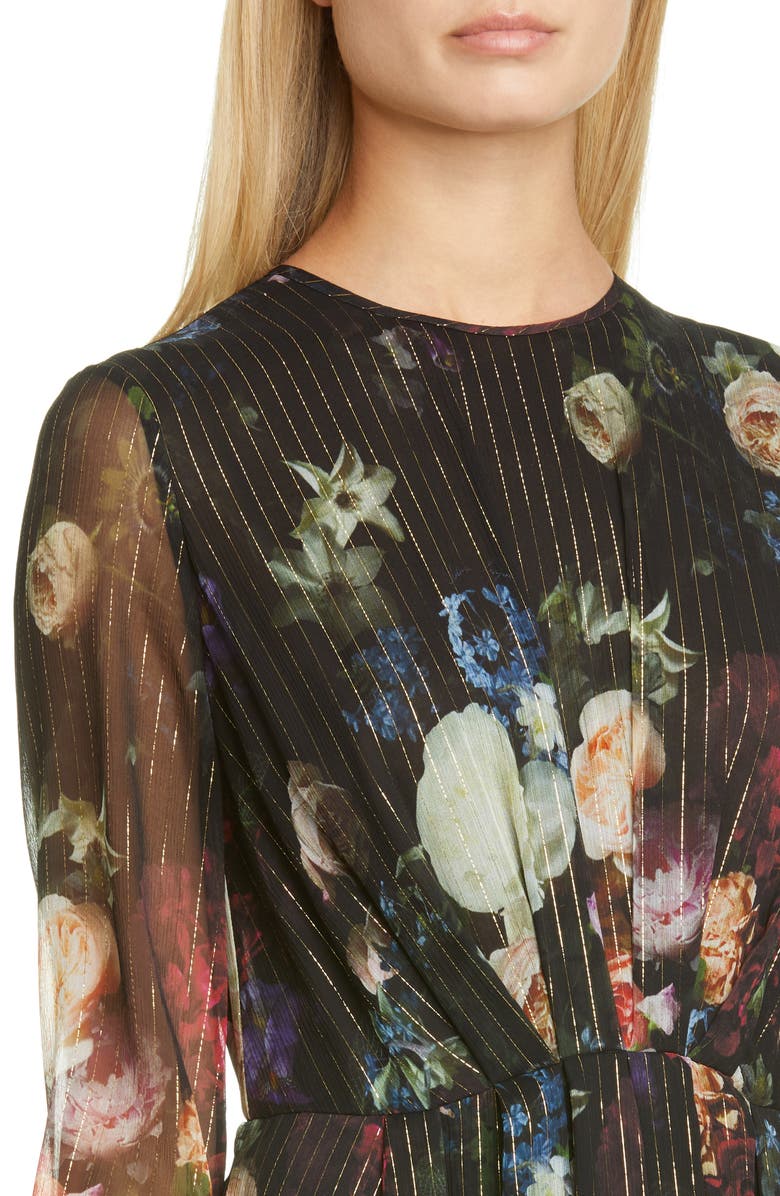 Adam Lippes Metallic Floral Long Sleeve Silk Blend Maxi Dress, Alternate, color,