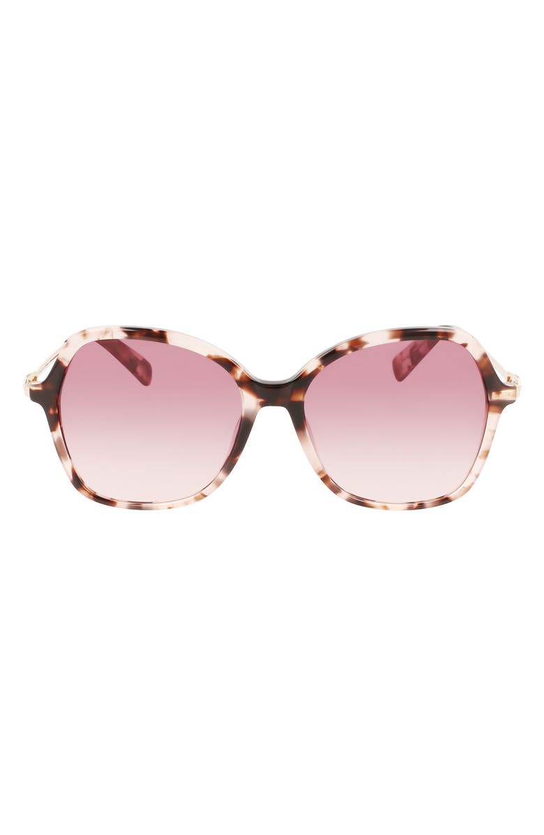 Longchamp 57mm Amazone Modified Rectangle Sunglasses, Main, color, Rose Havana
