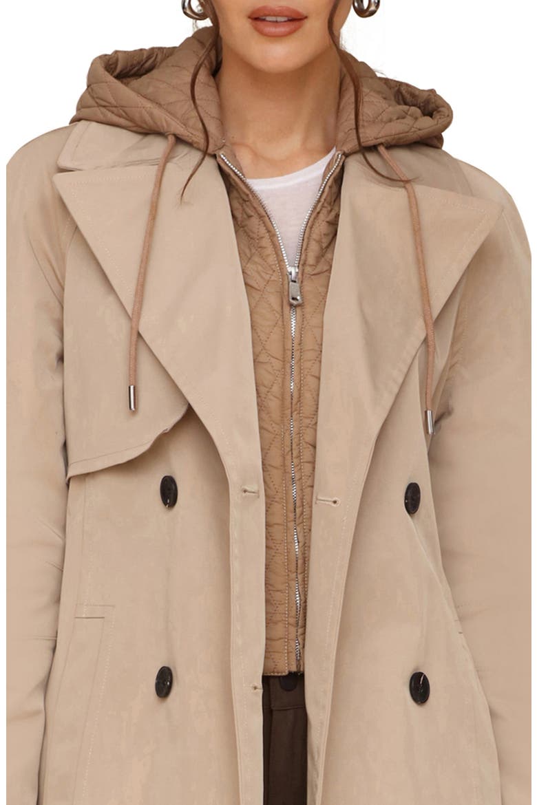 Double Breasted Trench Coat with Hooded Quilted Dickey, Alternate, color, KHAKI
