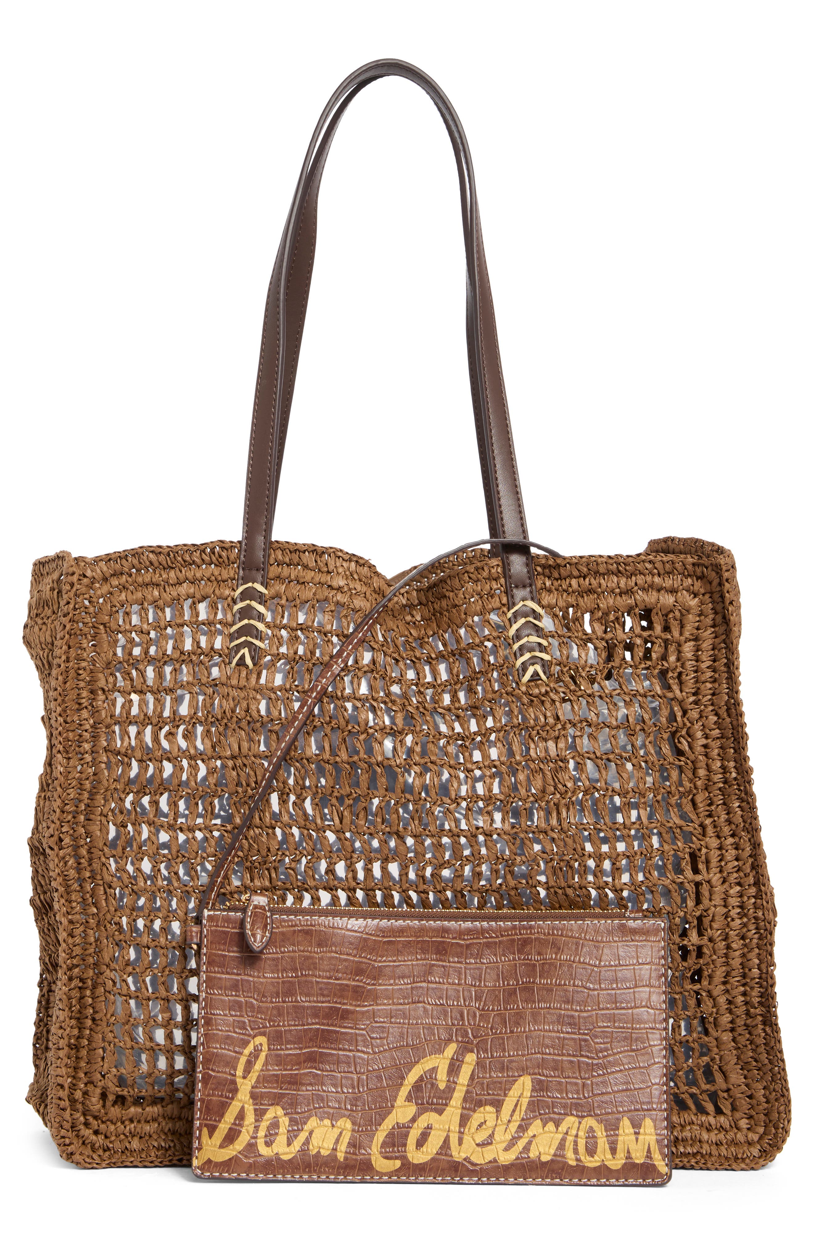 Sam Edelman Lizzie Raffia Tote, Alternate, color, Dark Brown