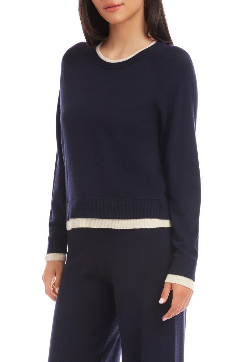 Contrast Trim Crewneck Sweater, Main, color, NAVY W/ CREAM