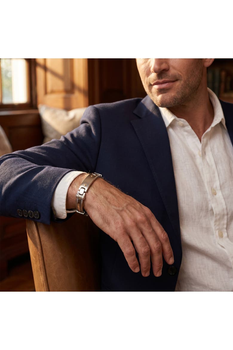Men's Steel Two Tone Double Wire 12mm Link  8 " Bracelet, Alternate, color, Stainless Steel