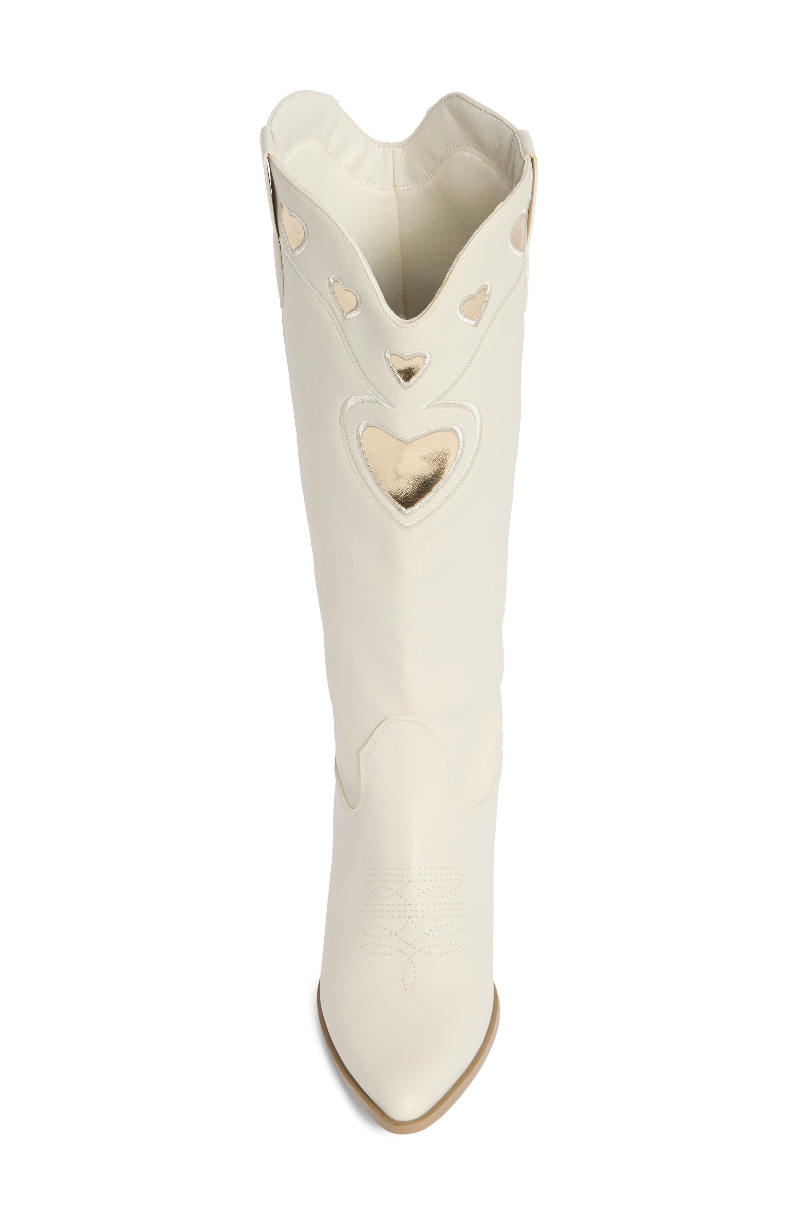 Velma Faux Leather Western Boot, Alternate, color, IVORY/ GOLD METALLIC