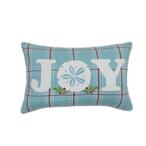 Plaid "JOY" Holly Branch Sand Dollar Embroidered Pillow, 14" x 22"