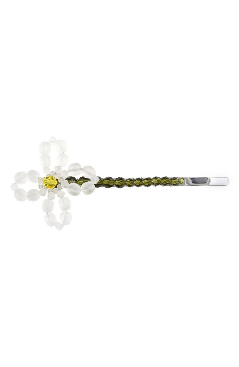 Simone Rocha Beaded Crystal Daisy Hair Pin, Main, color, 