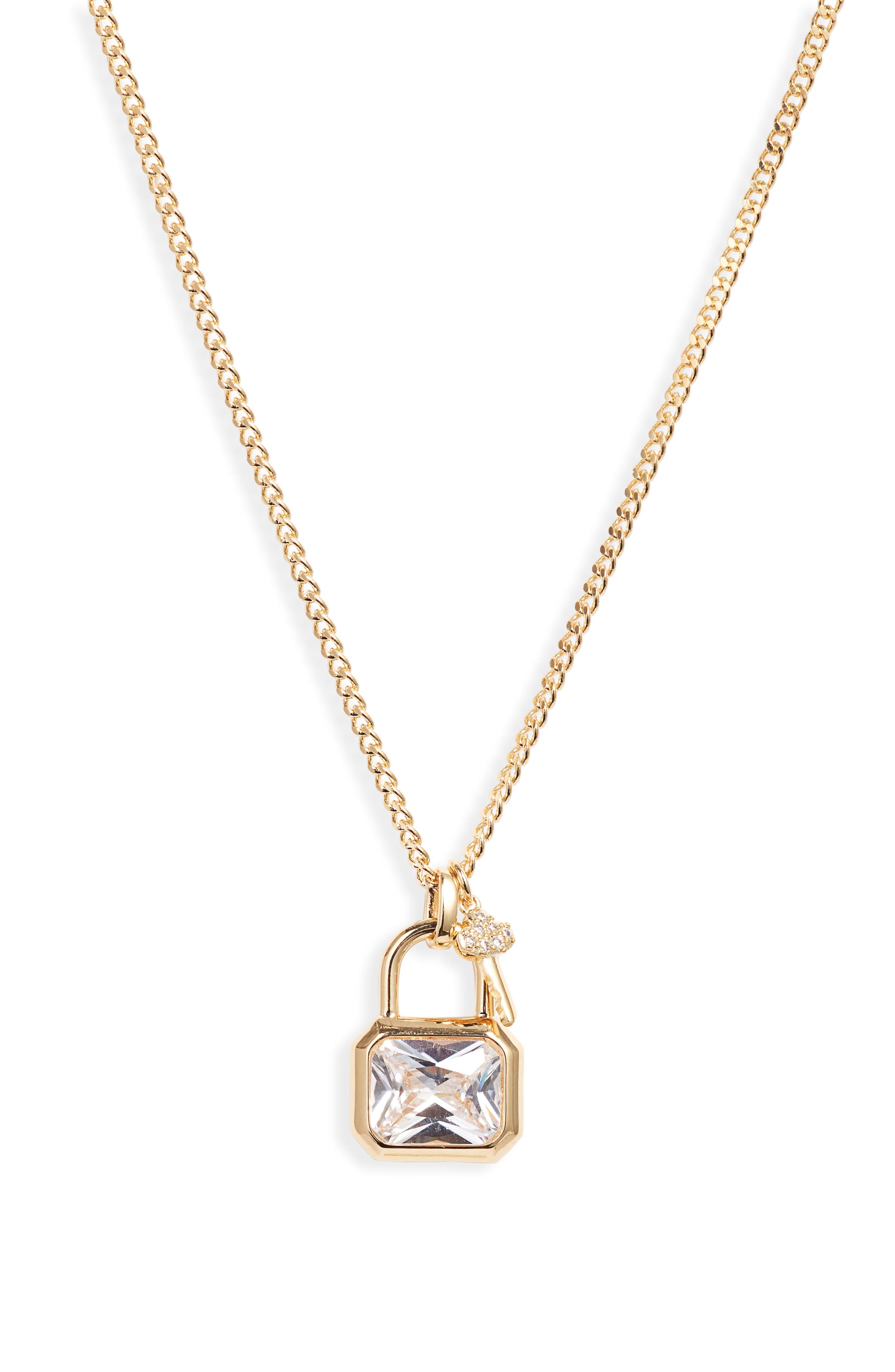 Nordstrom Lock & Key Cubic Zirconia Pendant Chain Necklace (Women ...