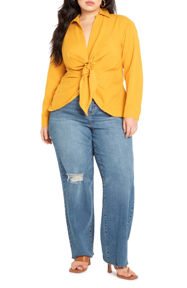 ELOQUII Tie Front Blouse, Alternate, color, 