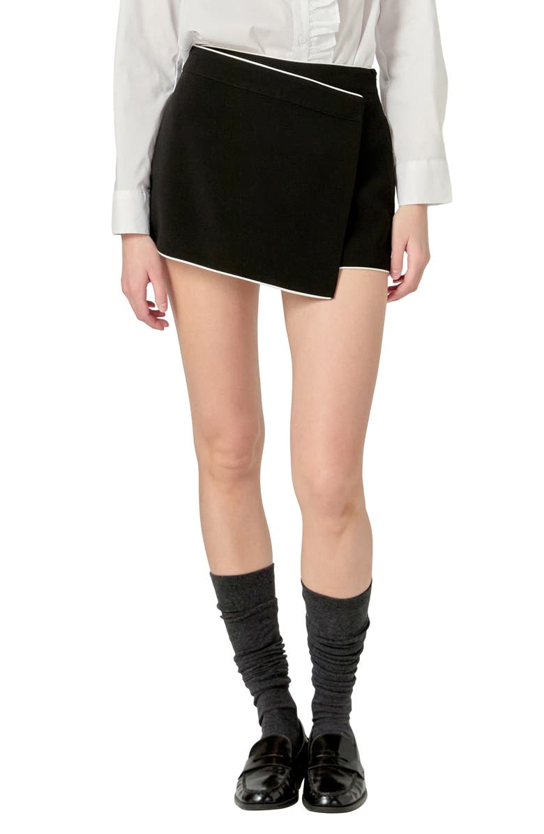 English Factory Contrast Faux Wrap Mini Skort, Main, color, Black/ Off White