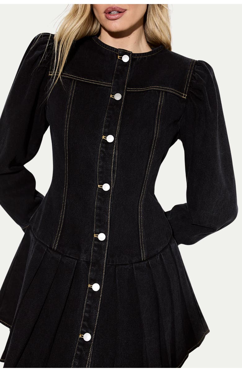 MissPap Premium Denim Balloon Sleeve Dress, Alternate, color, Washed Black