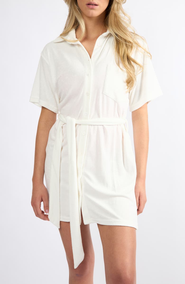 Viens Avec Moi The Coastal Terry Cloth Cover-Up Shirtdress, Alternate, color, White