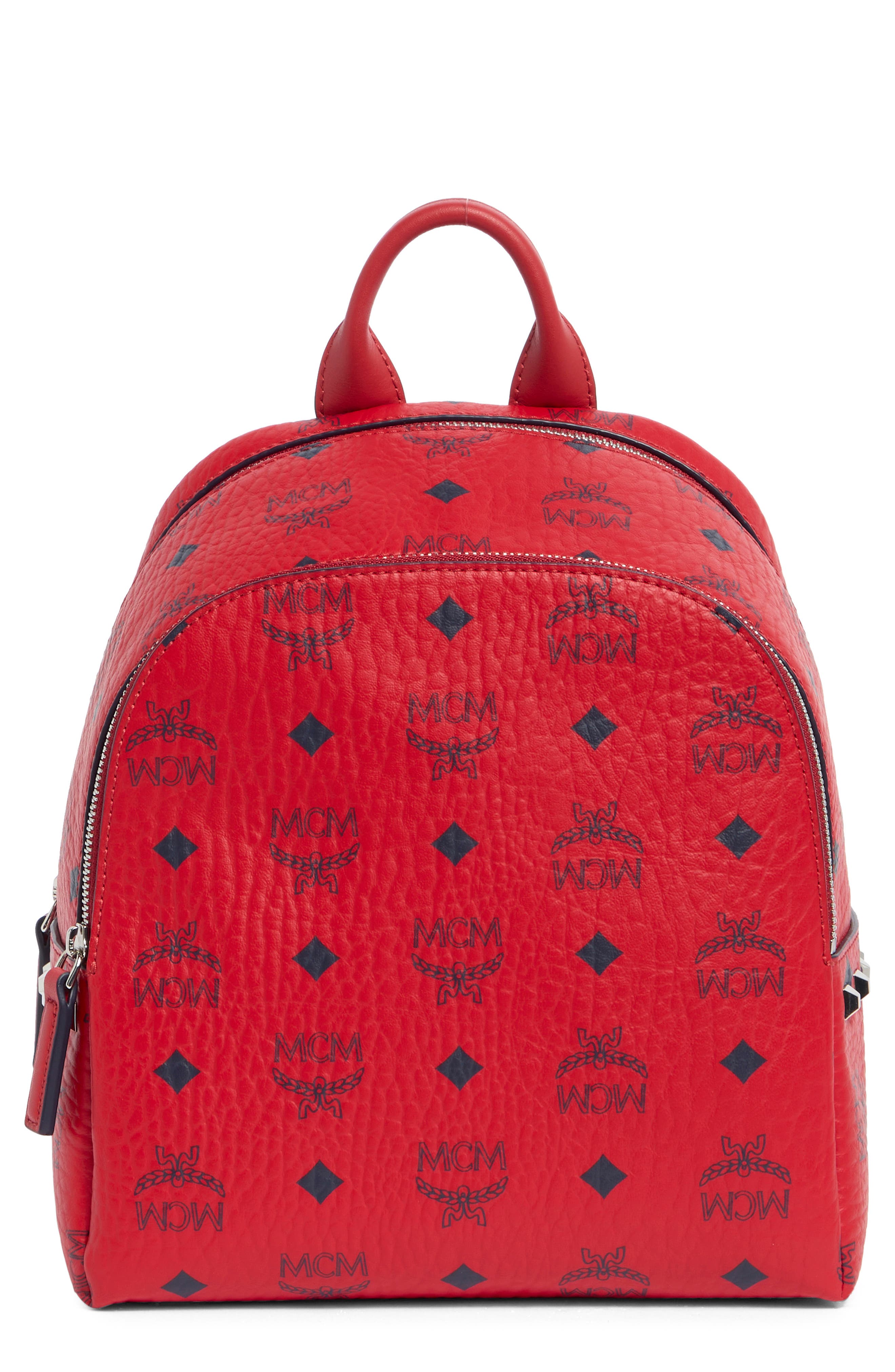 MCM Aren Visetos Backpack, Main, color, Candy Red