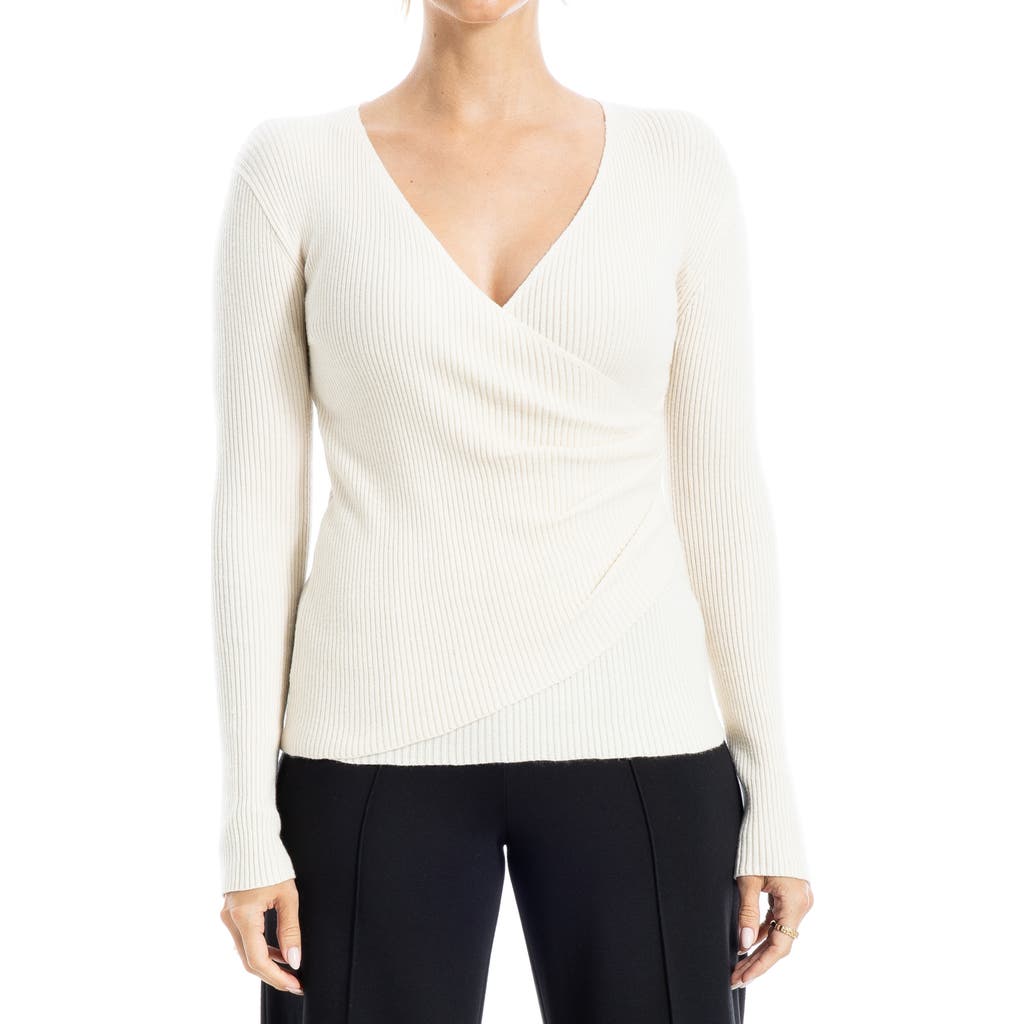 Max Studio Faux Wrap Knit Sweater In Ivory