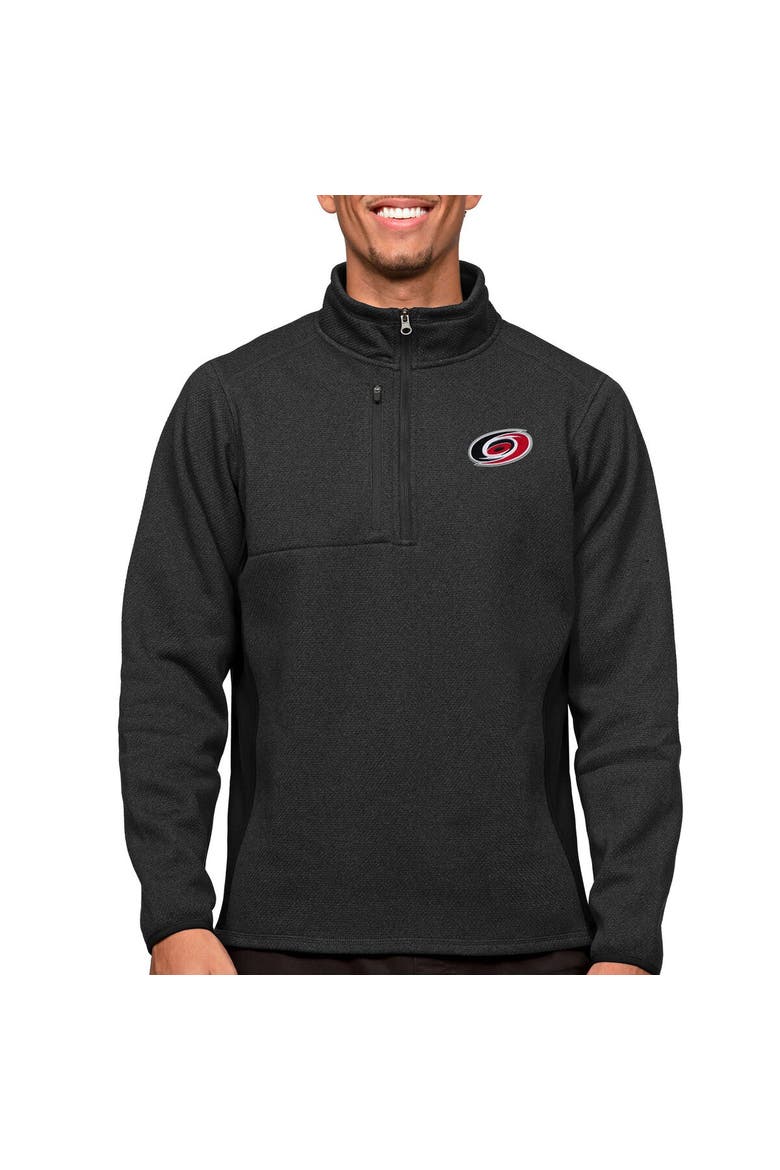 Men's Antigua Heather Black Carolina Hurricanes Course Quarter-Zip Pullover Top, Main, color, Heather Black