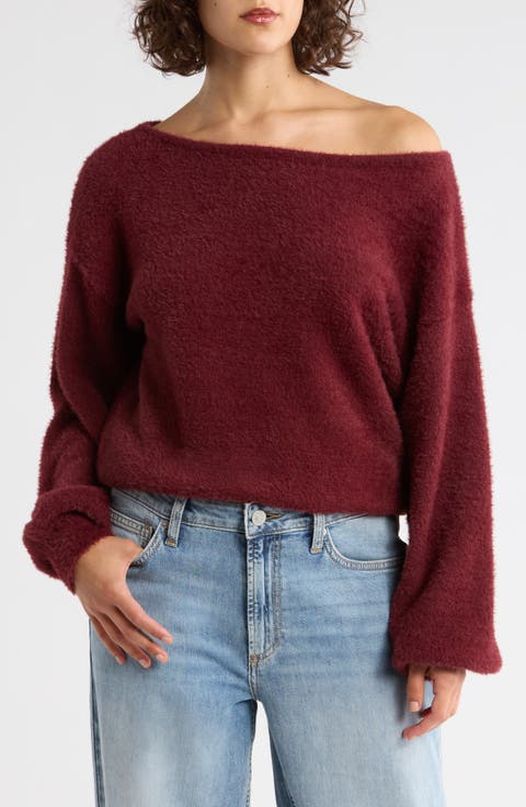 Eyelash Knit Off-the-Shoulder Sweater