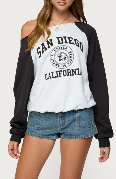 San Diego Off the Shoulder Raglan Long Sleeve Graphic Top