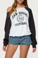 EDIKTED San Diego Off the Shoulder Raglan Long Sleeve Graphic Top
