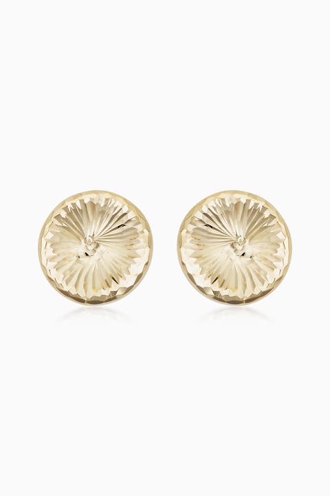 14K Yellow Gold Sunburst Round Studs