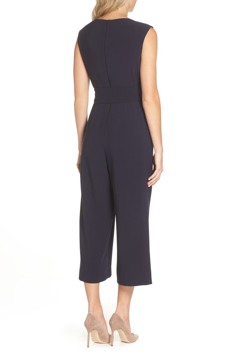 Tahari Side Tie Crepe Crop Jumpsuit, Alternate, color, 