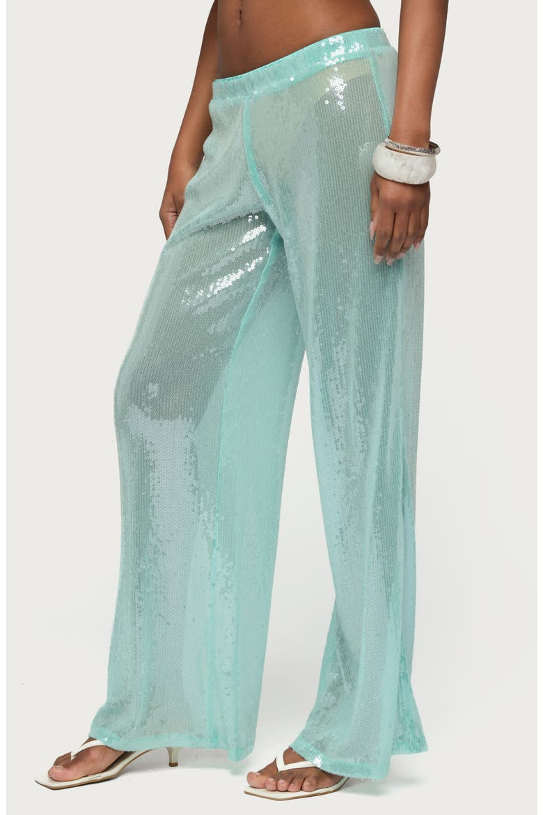 Avalee Sequin Low Rise Wide Leg Pants, Alternate, color, AQUA