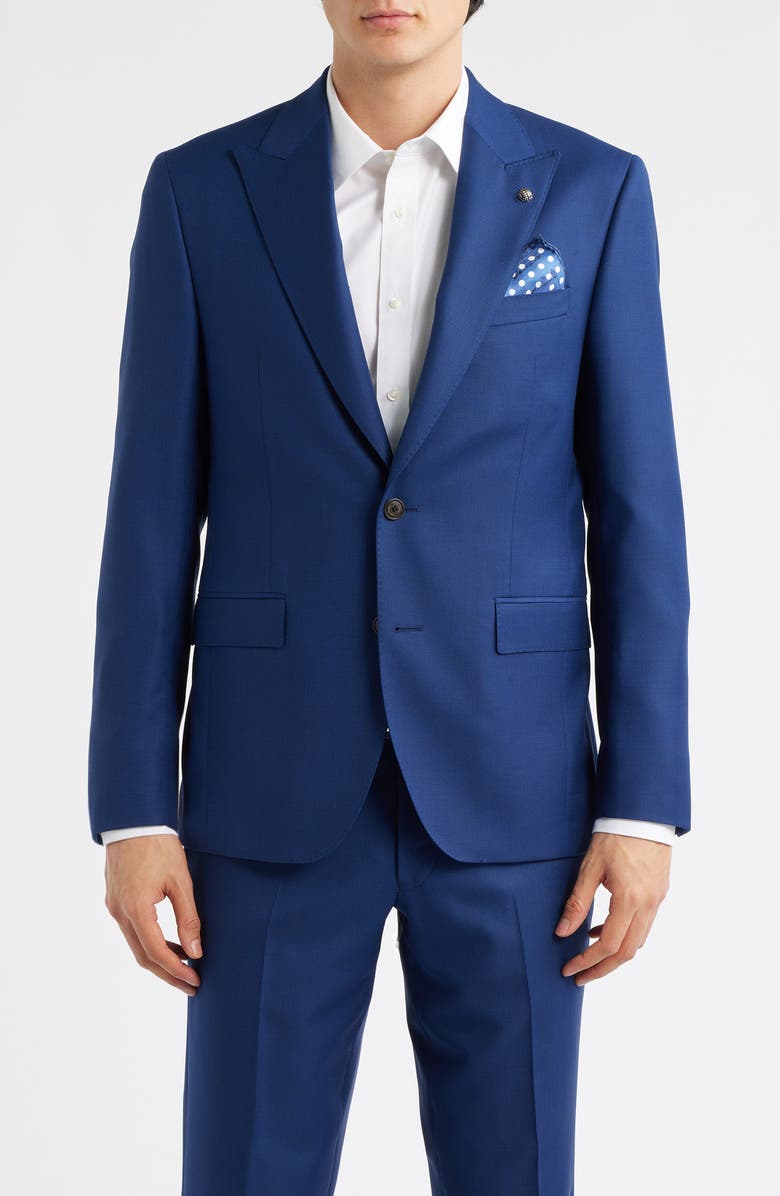 Jack Victor Engel Medium Blue Peak Lapel Wool Suit, Alternate, color, Blue
