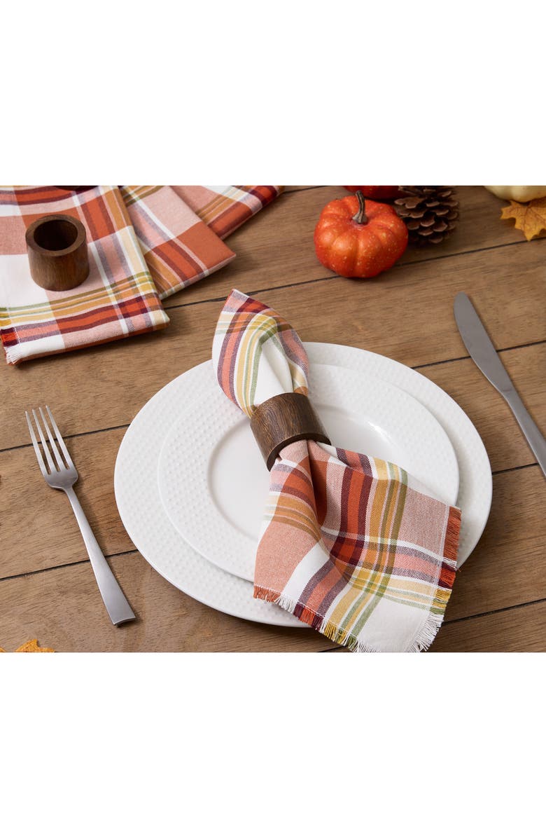 Design Imports Autumn Leaves Plaid 4-Piece Napkin Set, Alternate, color, Autumn Leaves