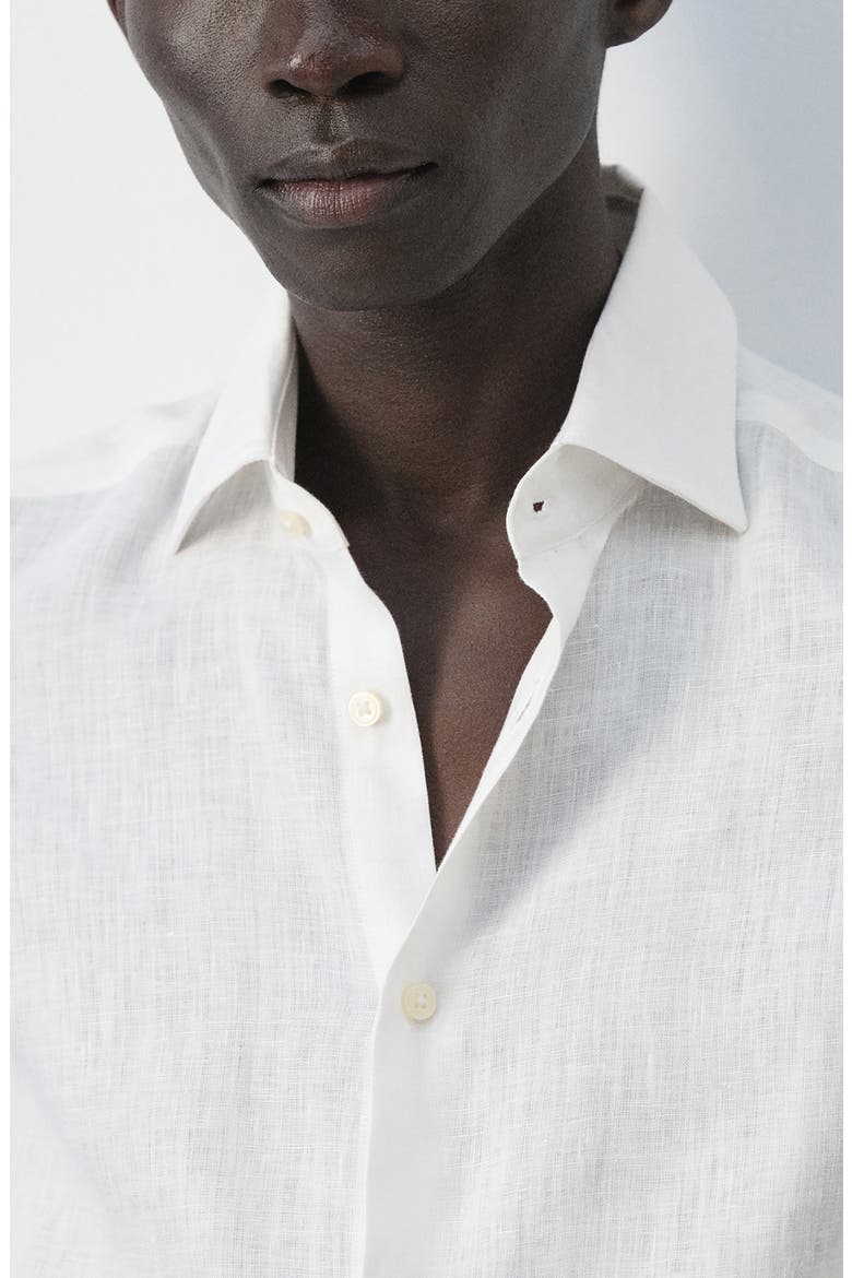 Slim Fit Linen Button-Up Shirt, Alternate, color, WHITE
