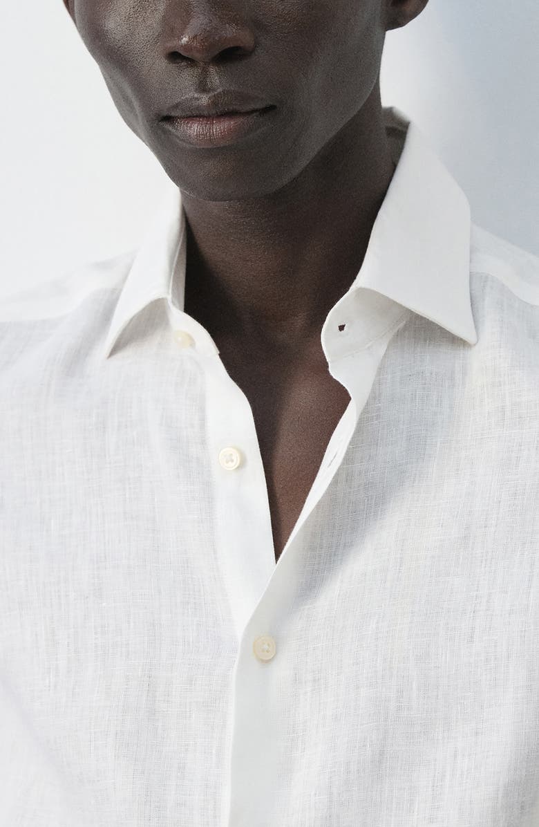 MANGO Slim Fit Linen Button-Up Shirt, Alternate, color, White